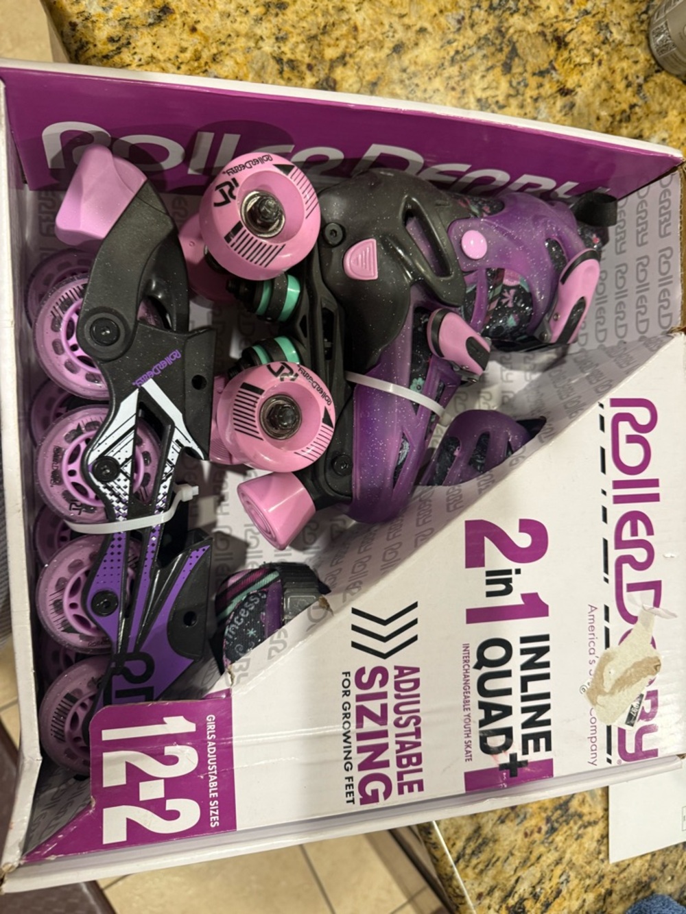 Roller Derby inline and Quad Combo purple and black size 12-2 adjustable